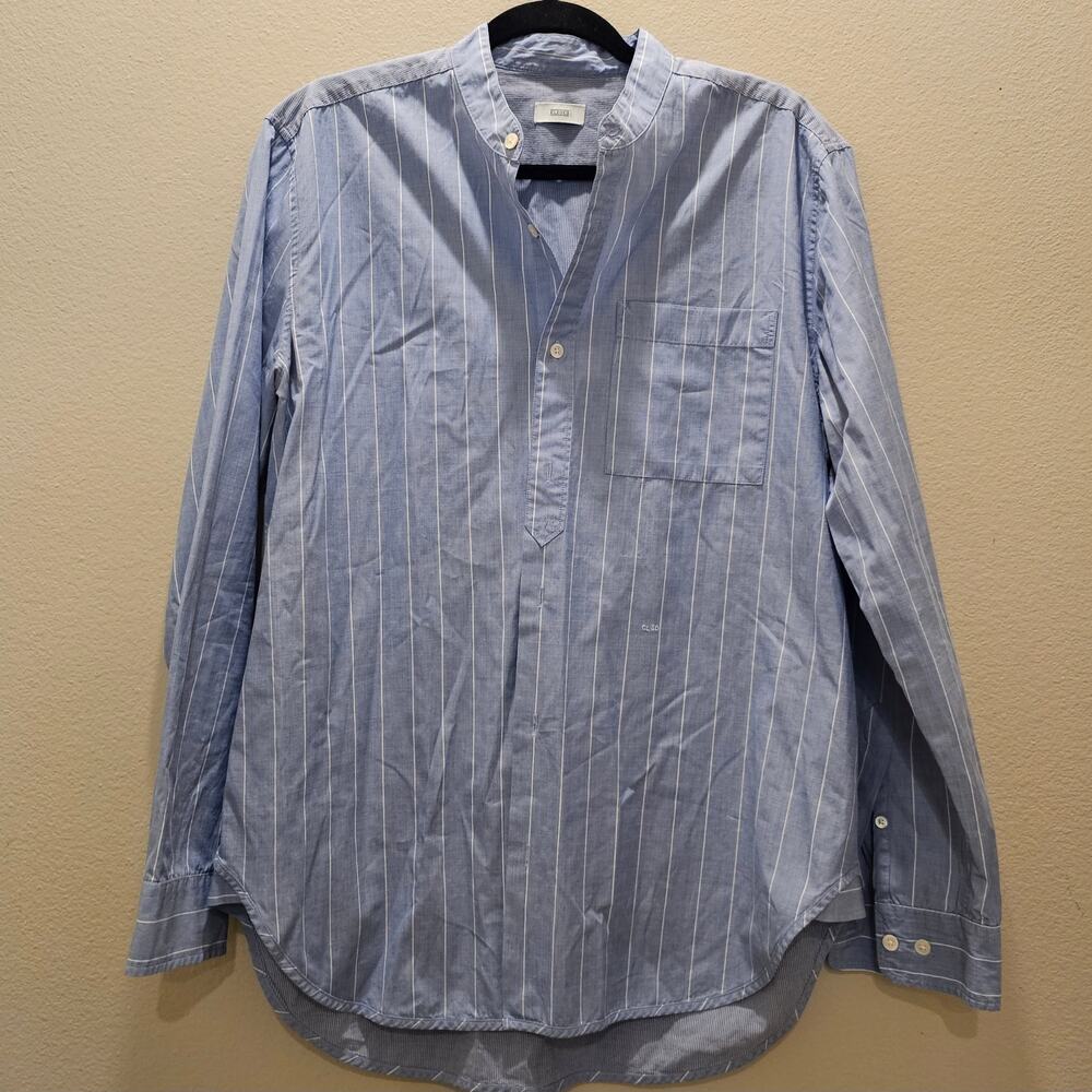 Closed Striped Mandarin Collar Long Sleeve Button Down Shirt Size M